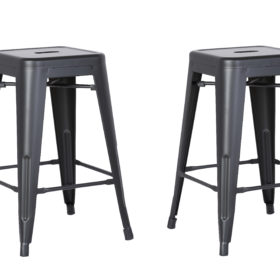 Backless Industrial Metal Bar Stools - Matte Black (Set of 2)
