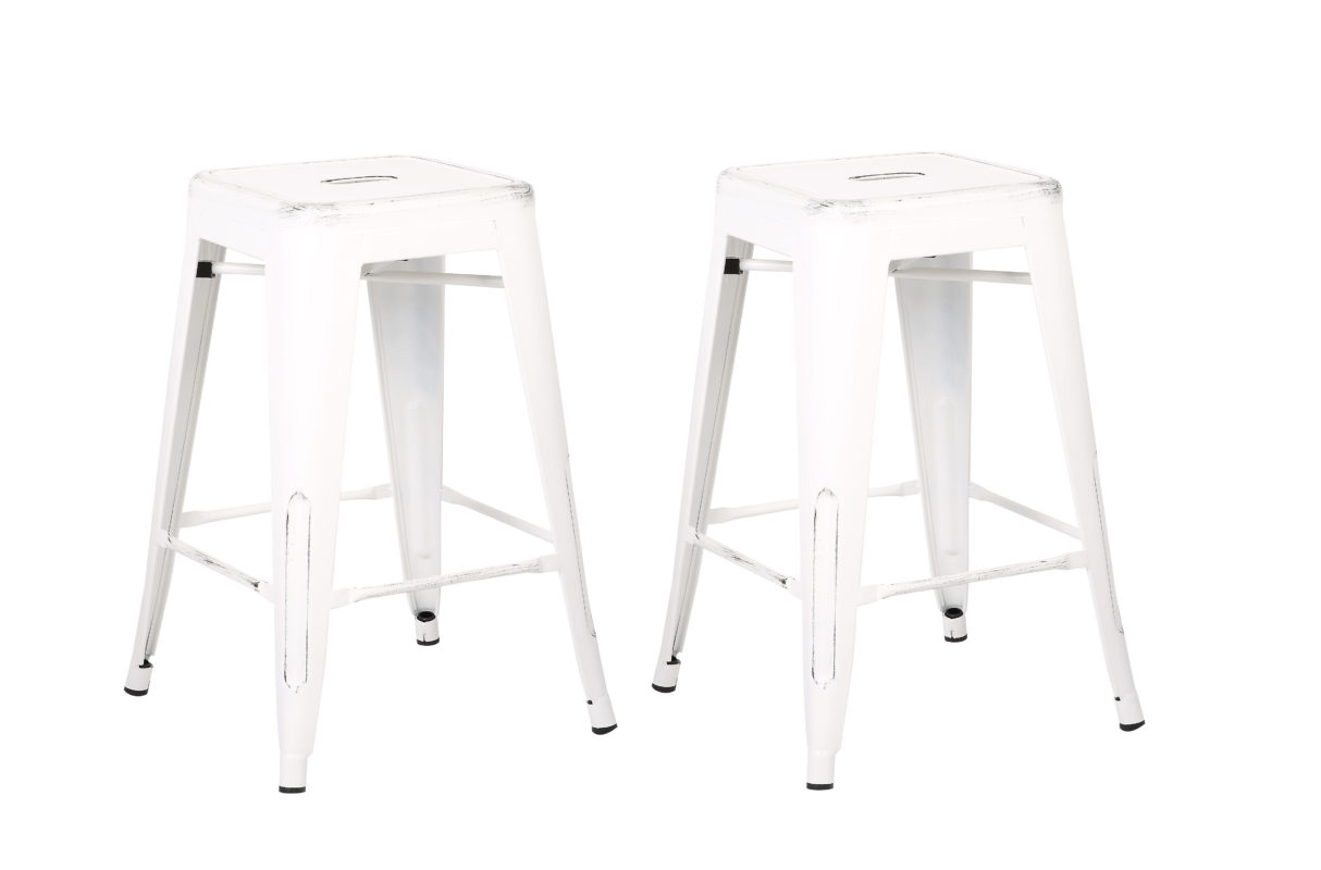 Backless Industrial Metal Bar Stools Distressed White (Set of 2) Christies Home Living
