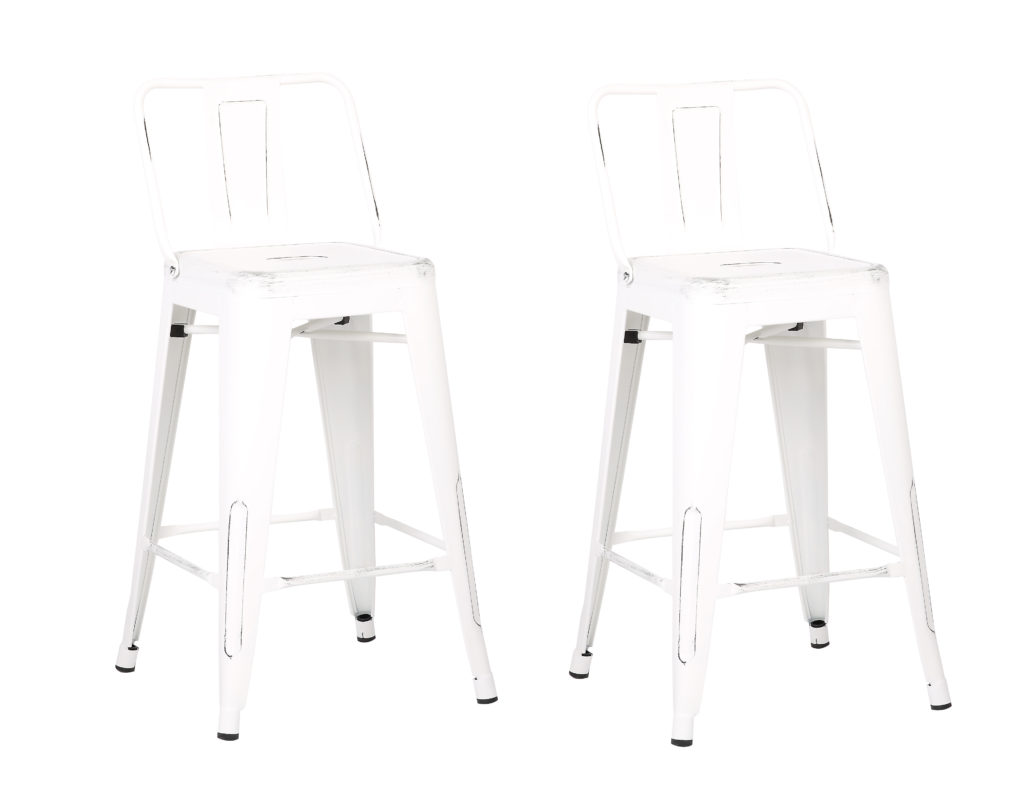 Industrial Metal Bar Stools Distressed White (Set of 2) Christies Home Living