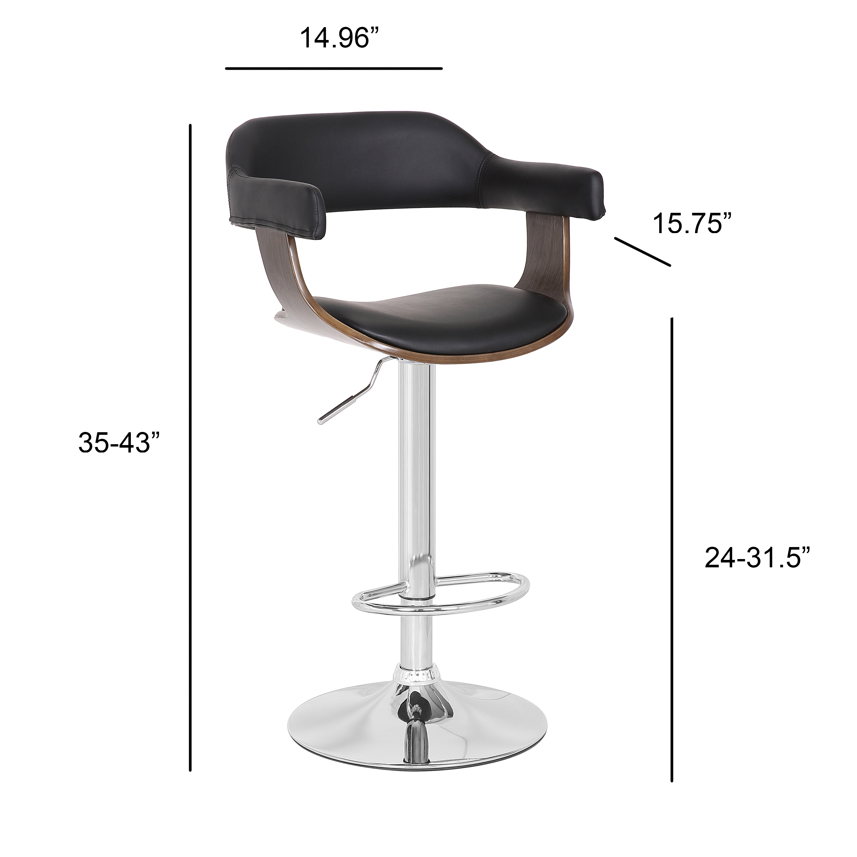 Contemporary Swivel Adjustable Barstool with Padded Armrests ...