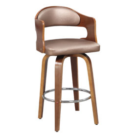 Wood and Faux Leather Mid-Century 27-Inch Counter Seat Height Swivel Barstool