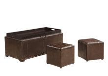 Leather Storage Bench with 2 Side Ottomans
