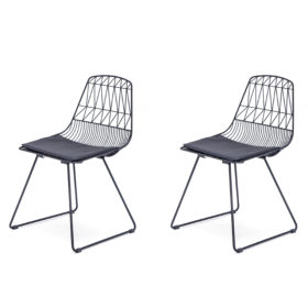 Modern Geometric Metal Dining Chair with Faux Leather Seat Pad, Set of 2