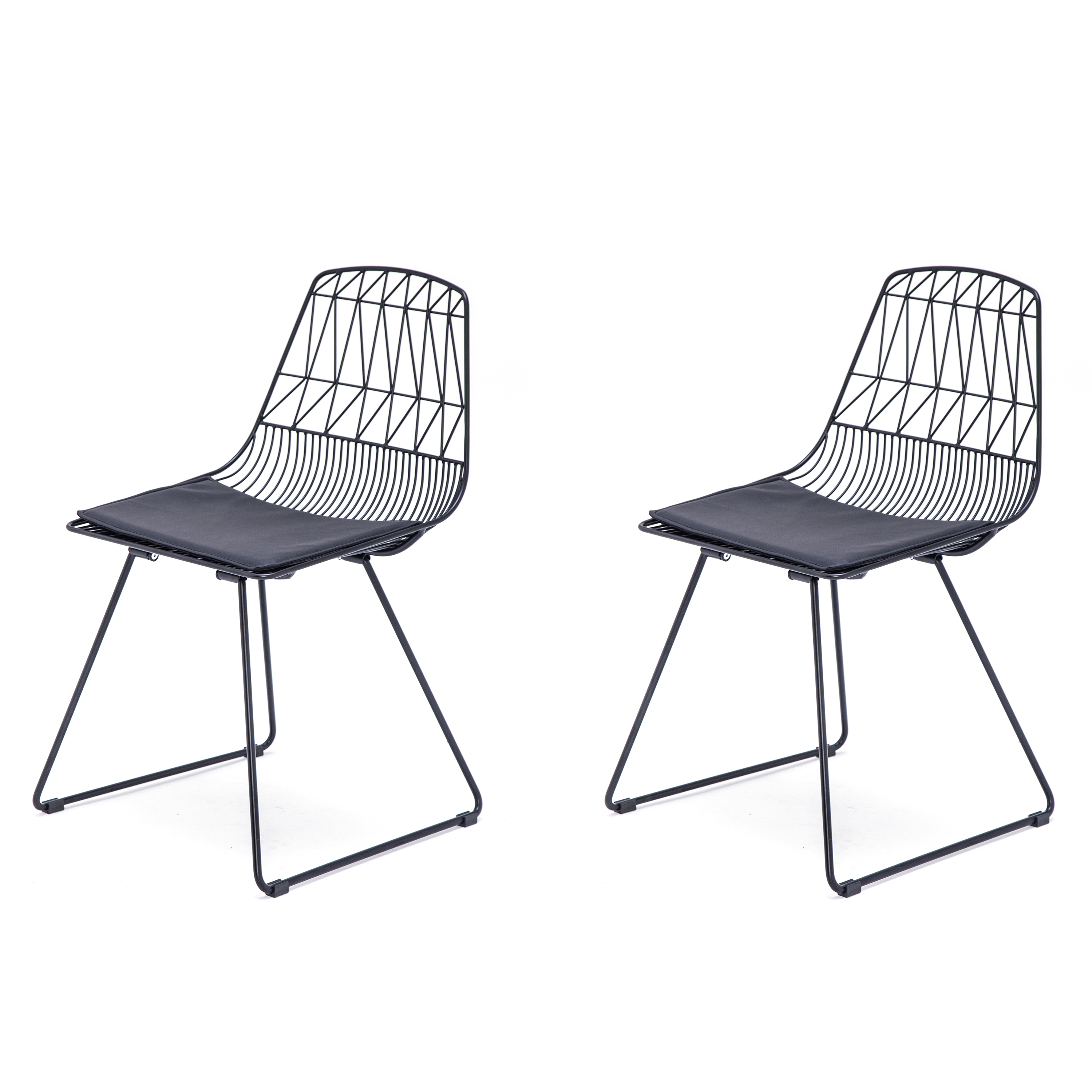 modern geometric metal dining chair with faux leather seat pad set of 2
