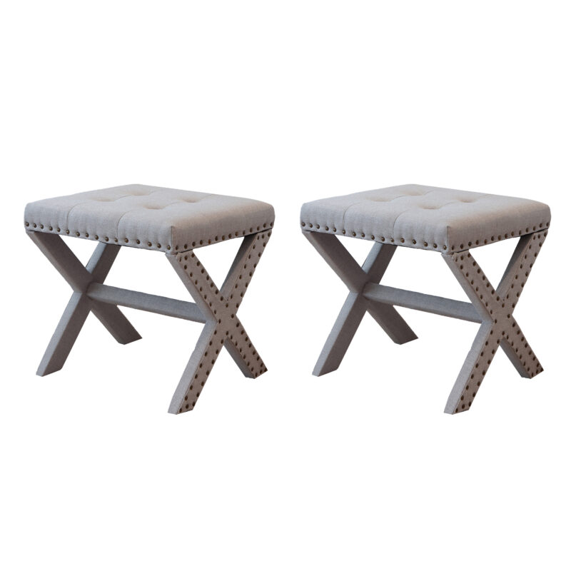 Modern Chic Vanity Stool X-Base Ottoman With Nailhead Trim (Set of 2)