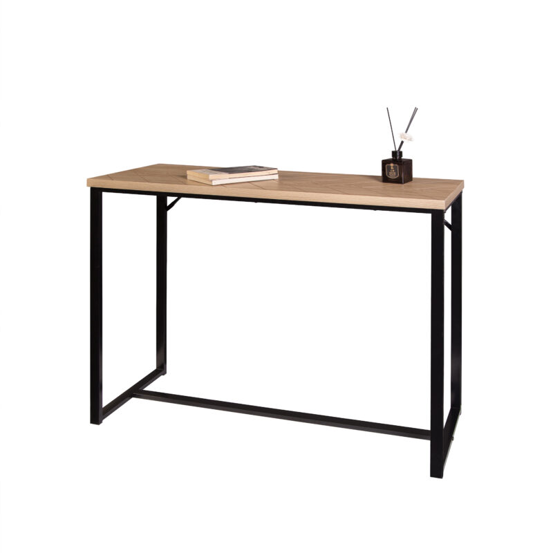 Bali Coastal Modern Console Table Natural Wood Top with Black Metal Legs