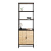 Bali Coastal Modern 6-Tier Book Shelf with Storage, Black with Natural Wood