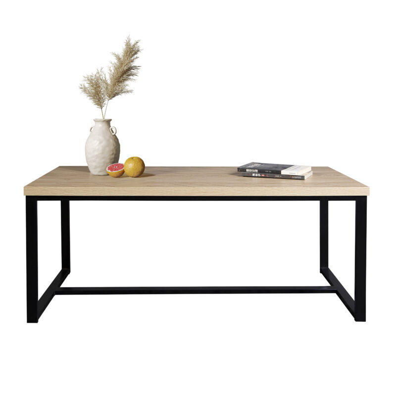 Bali Coastal Modern Coffee Table Natural Wood Top with Black Metal Legs