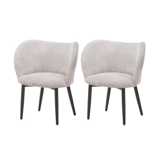 Mid-Century Modern Corduroy Style Fabric Curved Padded Back Dining Chair, Grey (Set of 2)